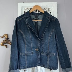 Baccini Denim Jean Jacket Blazer One Button- Women's Size Small S